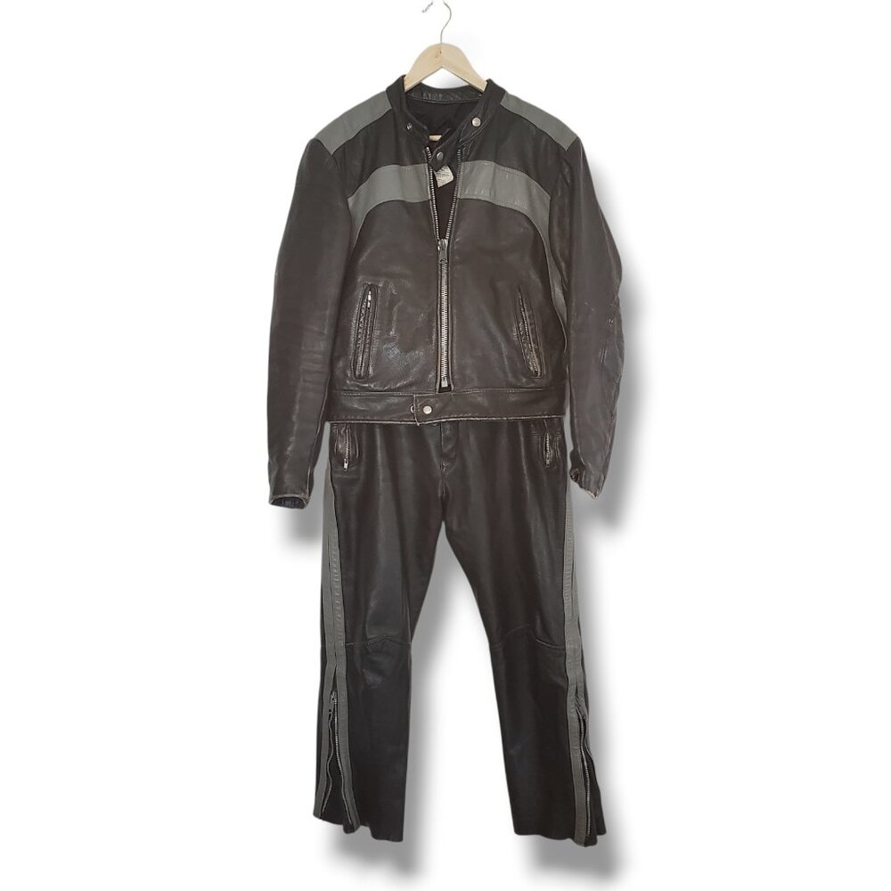 Vintage 70s Bristol Golden Crown Motorcycle Set Jacket And Pants Black Size S
